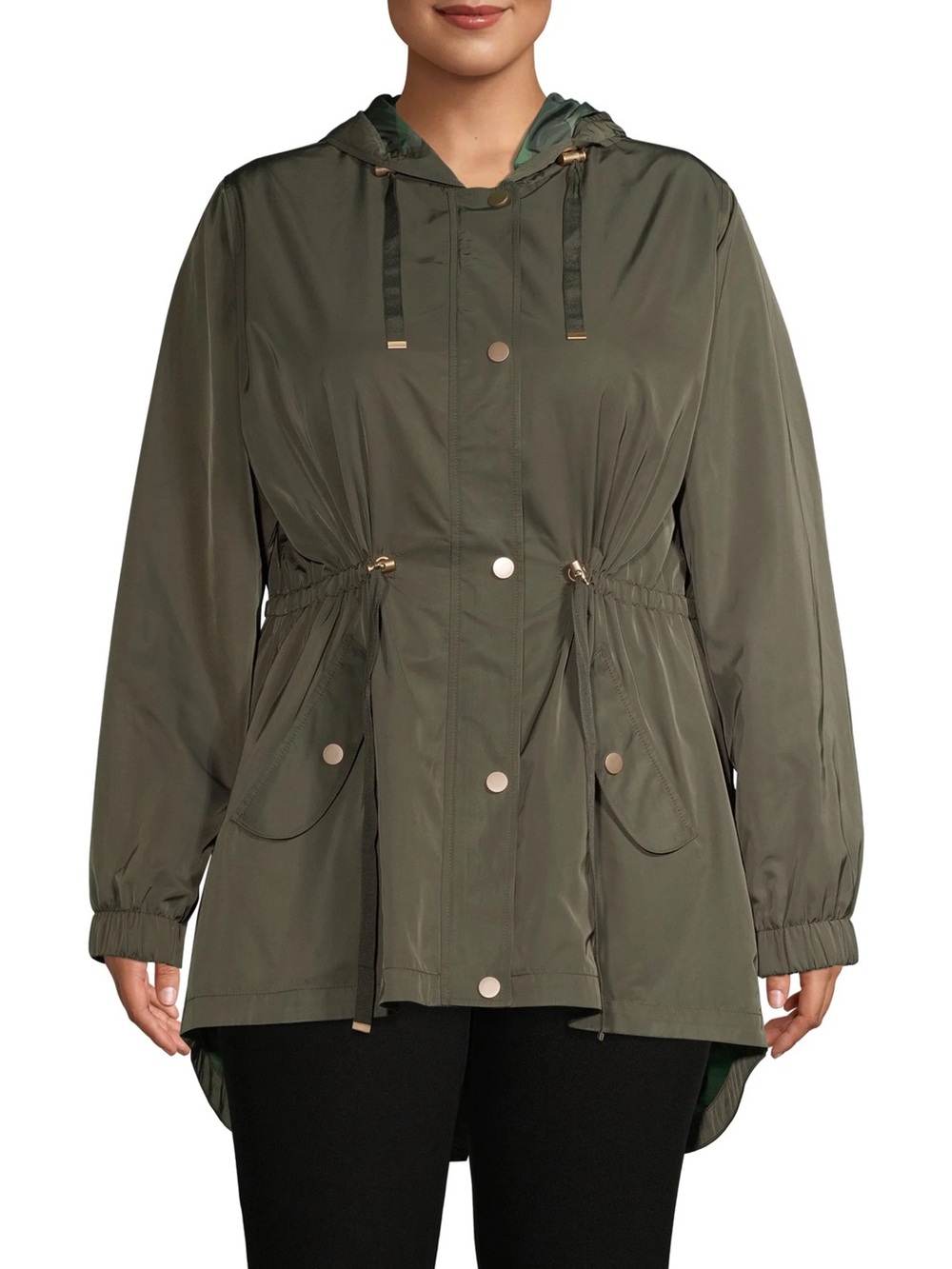 Time and Tru Lightweight Anorak Olive Camouflage Hooded Utility Jacket